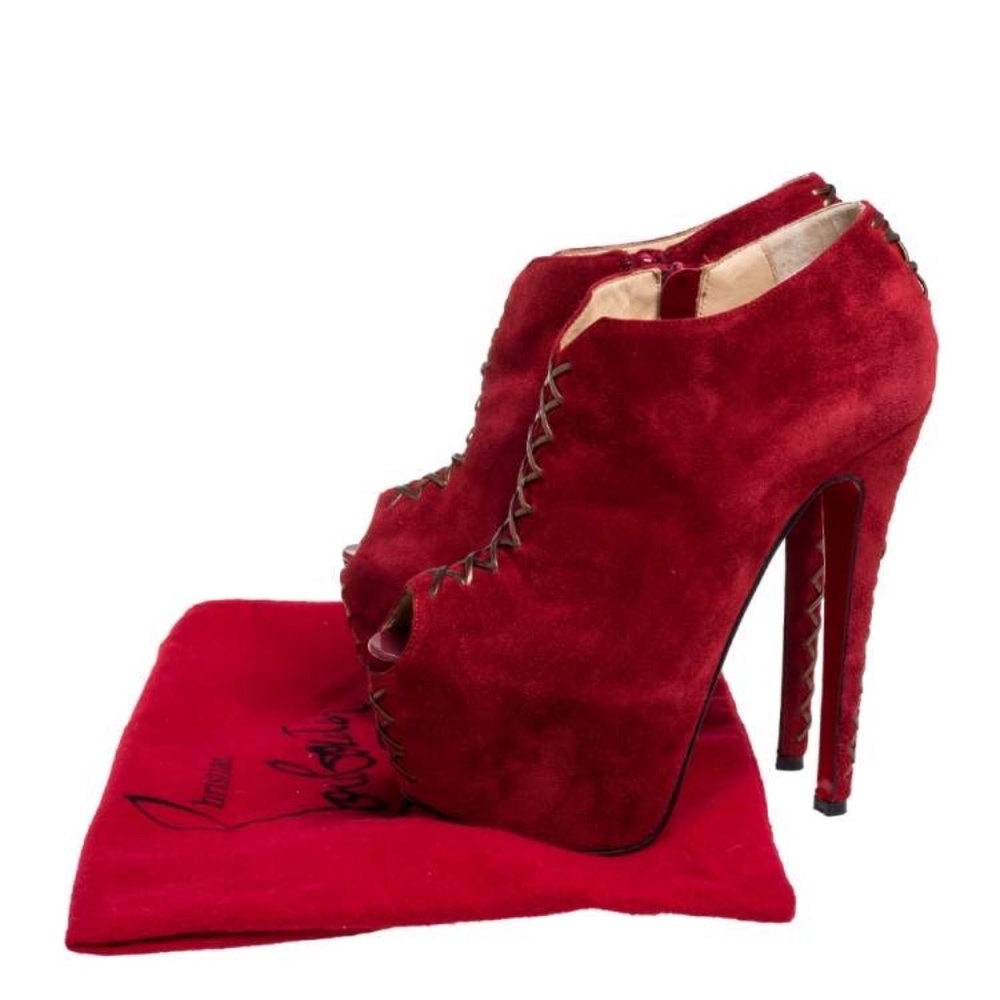 Christian Louboutin Red Suede Ankle Boots